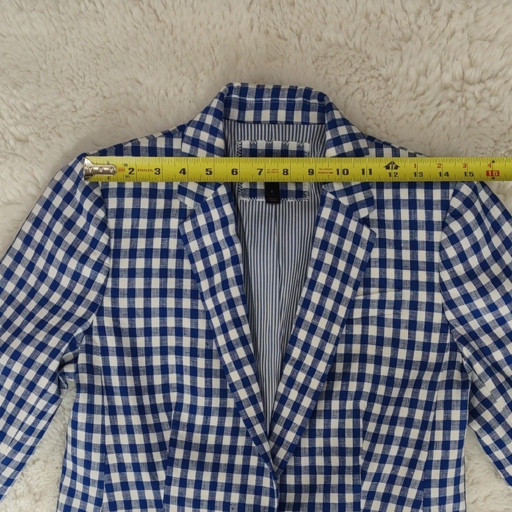 J. Crew Blue and White Plaid , Linen Blazer, Size 8 - Picture 11 of 17